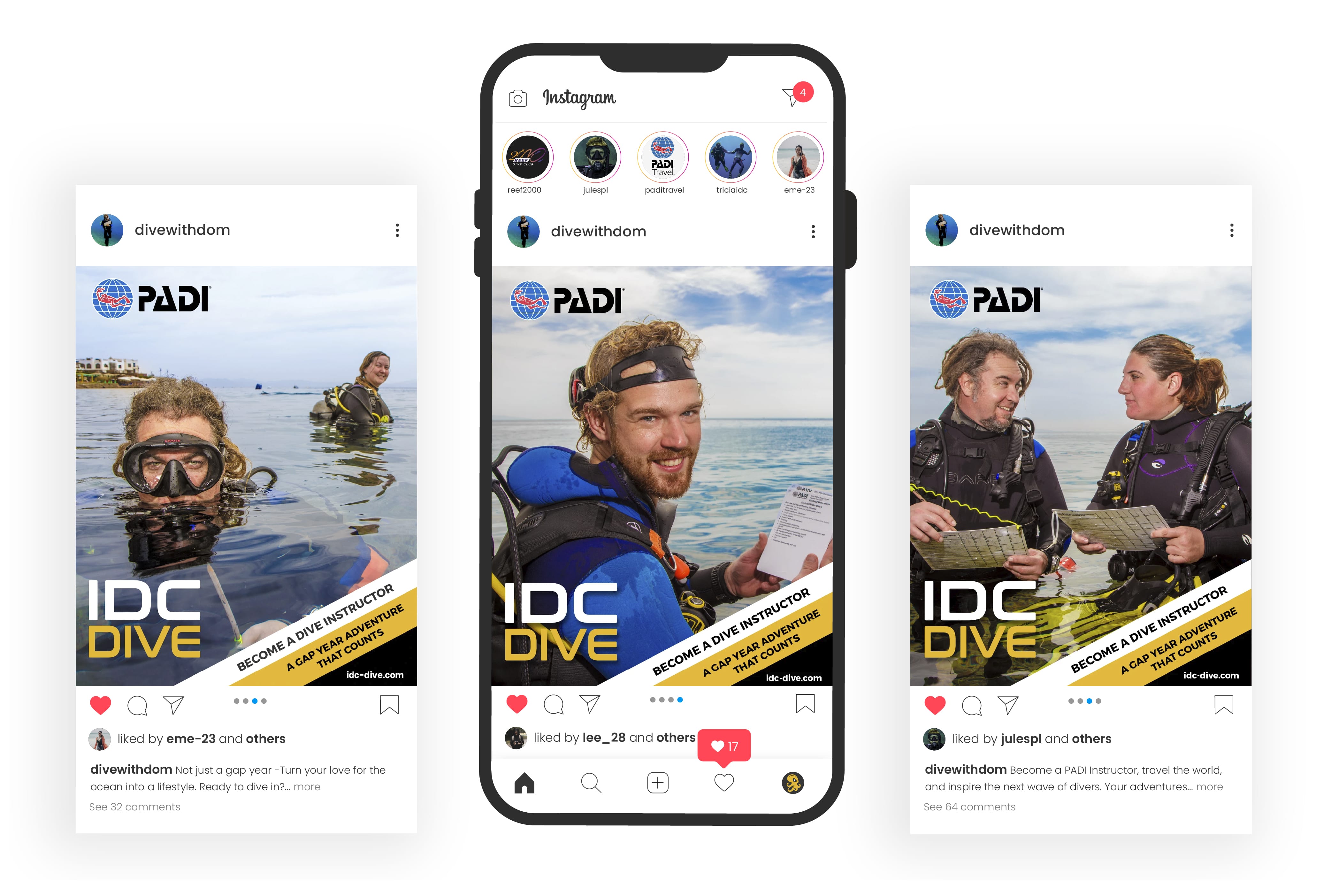 IDC DIVE GAP Year campaign on instagram posts