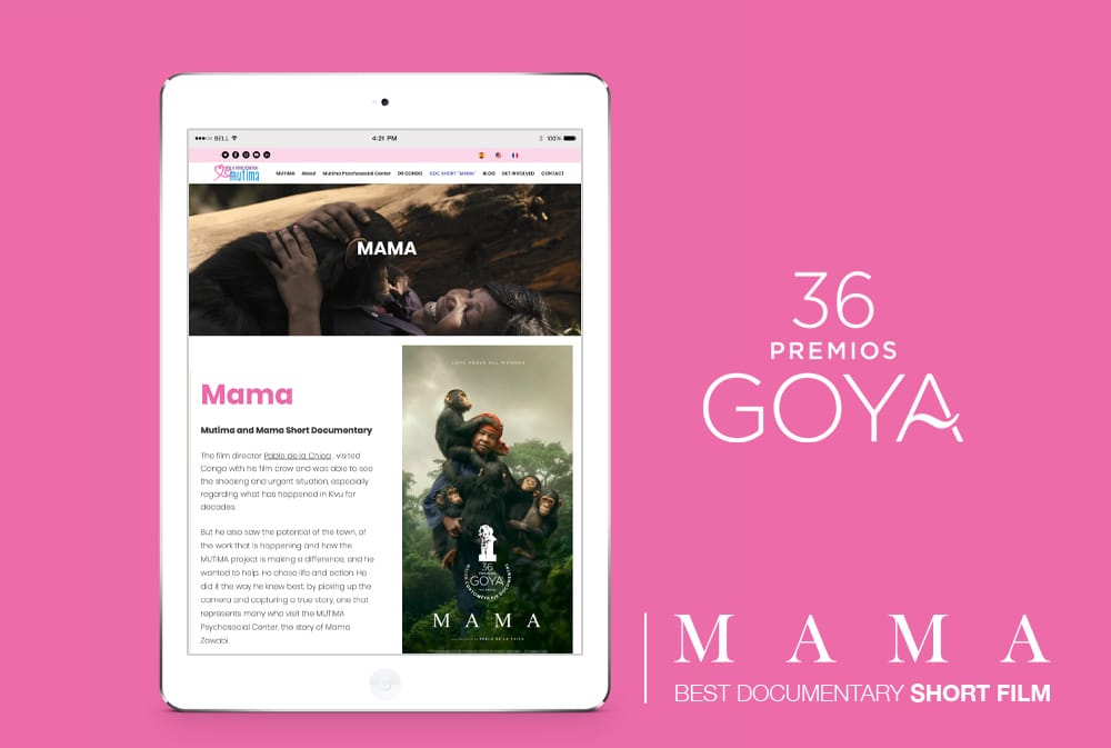 Mutima website, ipad with the short movie mama